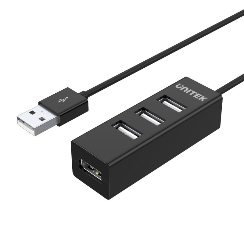 UNITEK USB-A 2.0 4-Port High Speed Hub with Data Transfer Speed up to 480Mbps. Connect up to 4 Devices Simultaneously. Easy Plug & Play. Cable Lenght 0.8M. Black Colour.