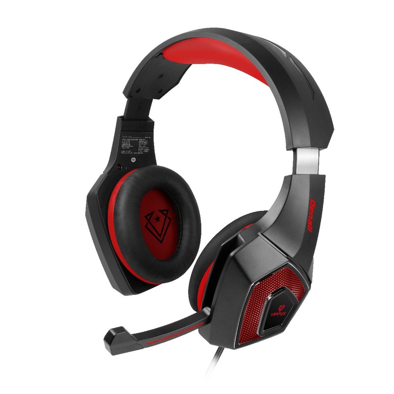 VERTUX Gaming High Fidelity Surround Sound Wired Over-ear Headset with High Grade Retractable Microphone.Noise Reduction Earpads. Adjustable Headband. Finely Tuned 40mm Drivers.3.5mm Input. Black/Red