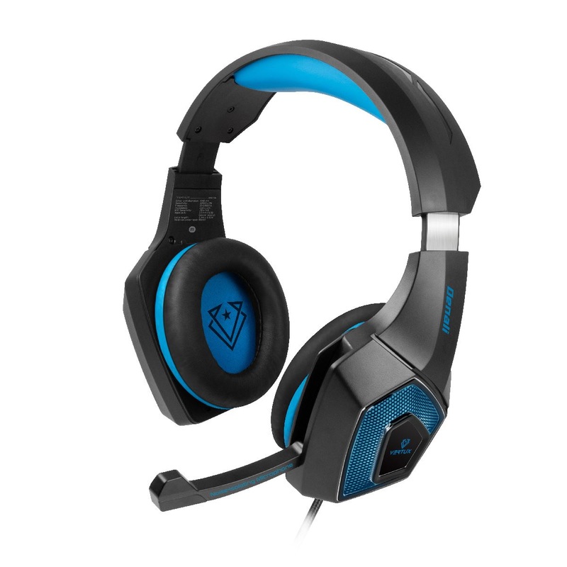 VERTUX Gaming High Fidelity Surround Sound Wired Over-ear with High Grade Retractable Microphone.Noise Reduction Earpads. Adjustable Headband. Finely Tuned 40mm Drivers.3.5mm Input.Black/Blue