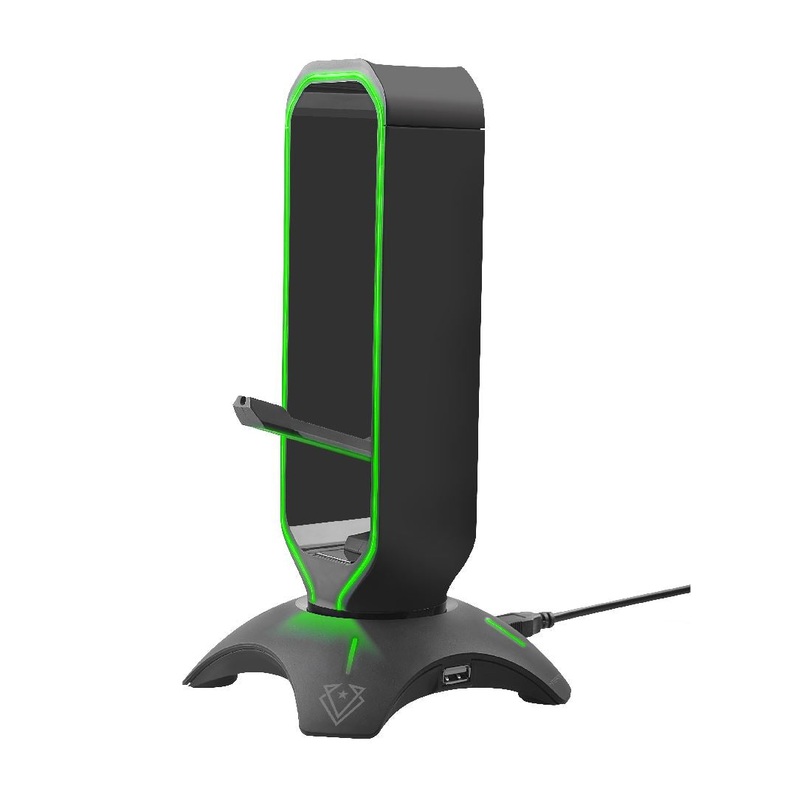 VERTUX Multi-Purpose Mouse Bungee with Headphone Stand & USB Hub. High Speed USB-A 3.0 Hub. Anti-Skid Feet. Dynamic LED Lights. Compatible with Mac/Win. 1.5m Cable. Black Colour