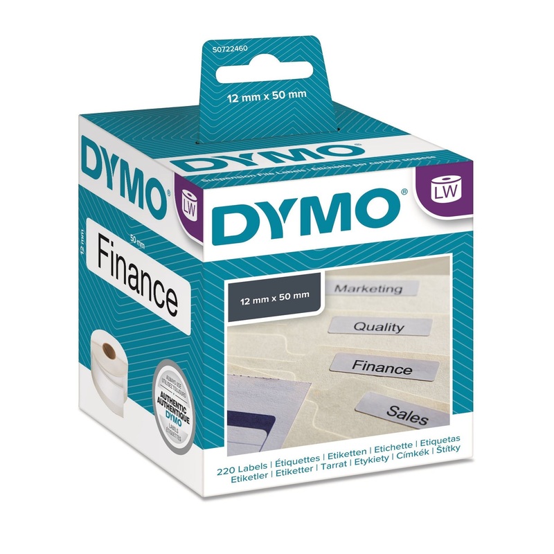 DYMO Genuine LabelWriter Suspension Filing Labels, 50mm x 12mm, White, 220 labels/roll