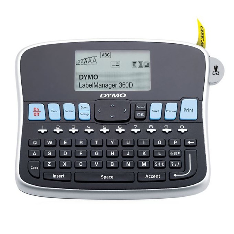 DYMO LabelManager 360D  Desktop Labeller,with QWERTY keyboard 7 font sizes, 3 font styles, 7 text styles and 8 boxes plus underline, fast access to punctuation marks, currency and other special symbols.