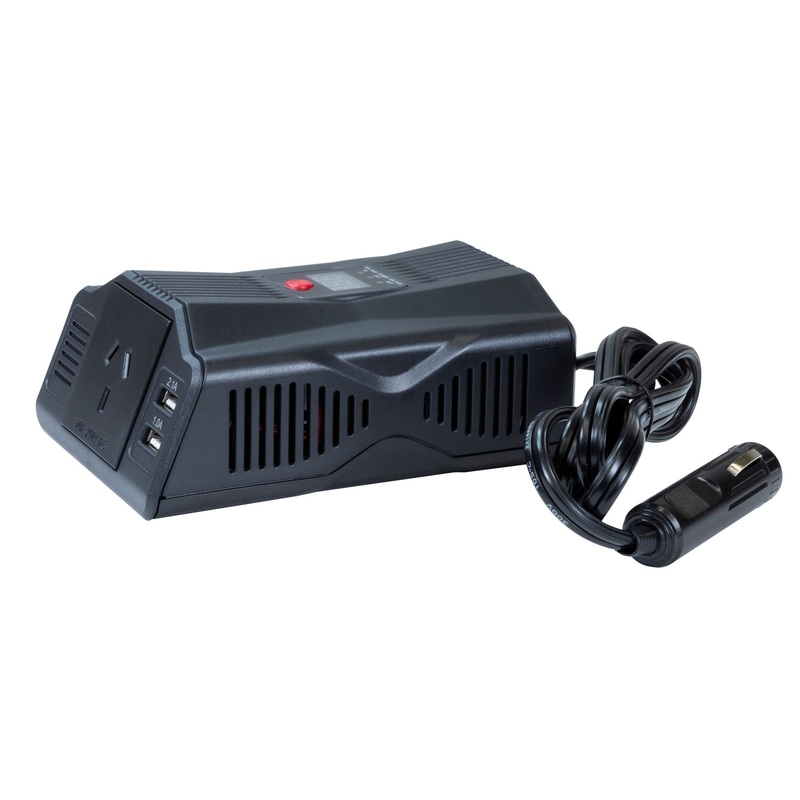 DYNAMIX 200W Power Inverter DC to AC. Input: 12V DC, Output: 230V AC Modified Sine Wave, Incorporates Two USB power ports: 2.1A & 1A. High/Low Voltage and Overload