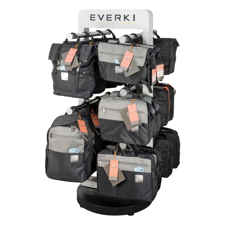 EVERKI Notebook Display Stand. Hold up to 20 Bags with 5 Adjustable hangers (included). Dimensions 70 x185 x 70 cm. Weight 36kgs