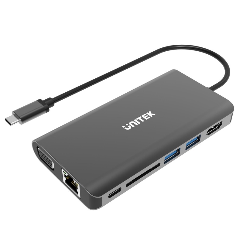UNITEK USB 3.1 8-in-1 Multi Port Hub with Power Delivery. 2-Port USB 3.0, HDMI, VGA, SD, Audio, Gigabit Ethernet, USB-C PD / Data. Space Grey Colour. JUNE Promo – Includes FREE C137W