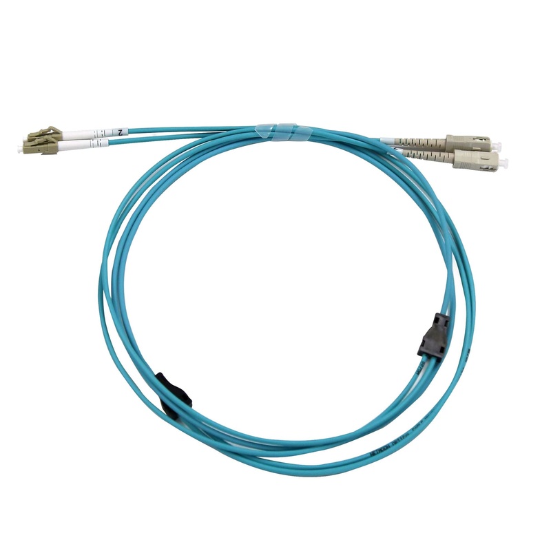 DYNAMIX 100M LC/SC OM3 Armoured Fibre Lead (Duplex, Multimode) Aqua 3.3mm LSZH Jacket