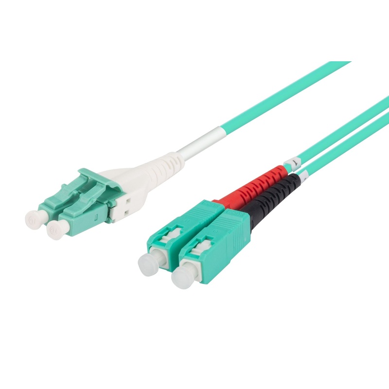 DYNAMIX 1M LC to SC OM3 Uniboot Elite Low-loss 50u 3mm Multimode Duplex Fibre Lead. Aqua LSZH Jacket