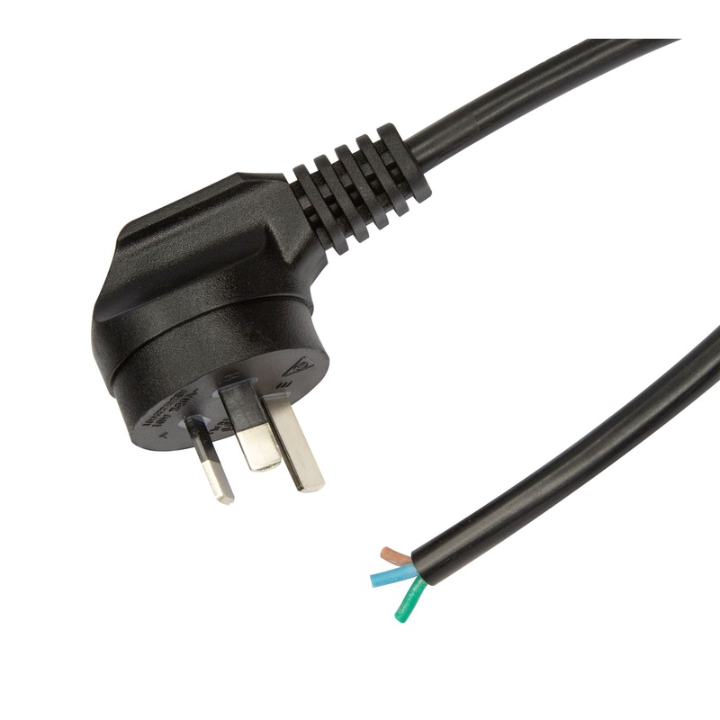 DYNAMIX 3M 3-Pin Right Angled Plug to Bare End, 3 Core 1mm Cable, Black Colour, SAA Approved.