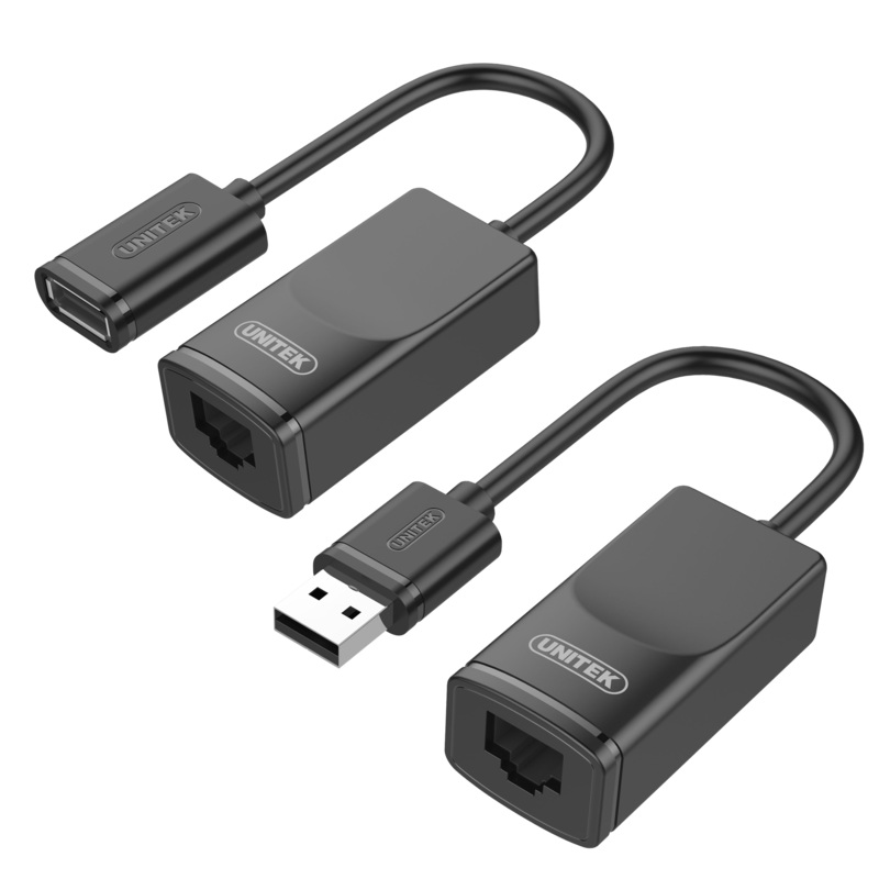 UNITEK USB 1.1 Extension Over RJ45 up to 60m. Use Cat.5, Cat.5e or Cat.6 RJ45 LAN Cable. Data Transfer Speed up to 12Mbps. Plug and play.