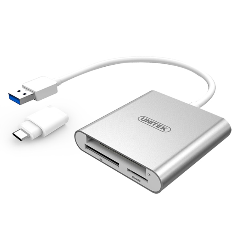 UNITEK USB 3.0 to Multi-In-One Card Reader. Includes USB-C Adapter Aluminuim Style Housing. Bus powered. Data Transfer up to 5Gbps. Reads Any Type of Memory Card. Plug and play.