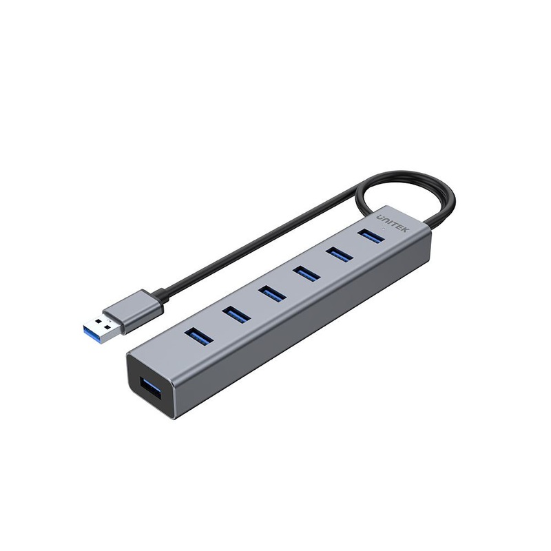 UNITEK USB-A 3.0 7-Port Hub. Apple Style Aluminium Design. SuperSpeed Data Transfer up to 5Gbps. Universal Charging for all Smartphones & Tablets. LED JUNE Promo – Includes FREE C137W