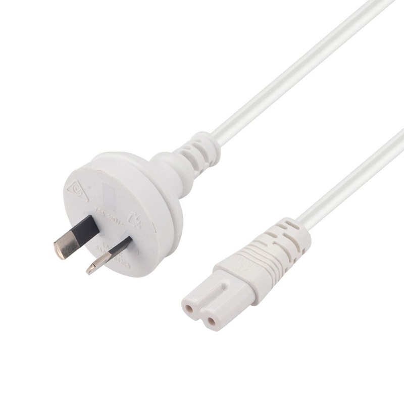 DYNAMIX 2M 2-Pin plug to C7 Figure 8 connector. 7.5A. SAA approved power cord. 0.75mm copper core. WHITE Colour.