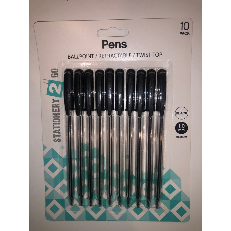 Ballpoint Pens – 10 Pack (Retractable/Twist Top, Black, 1.0mm Medium Point)