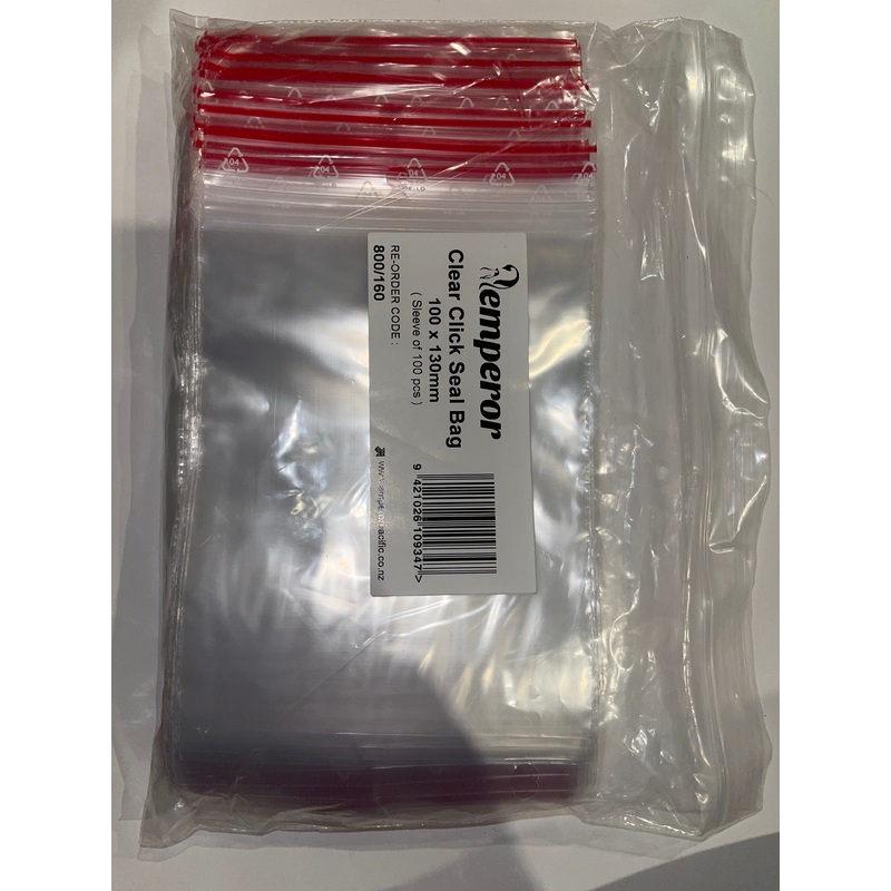 Emperor clear click seal bag 100 x 130mm(sleeve of 100pcs)