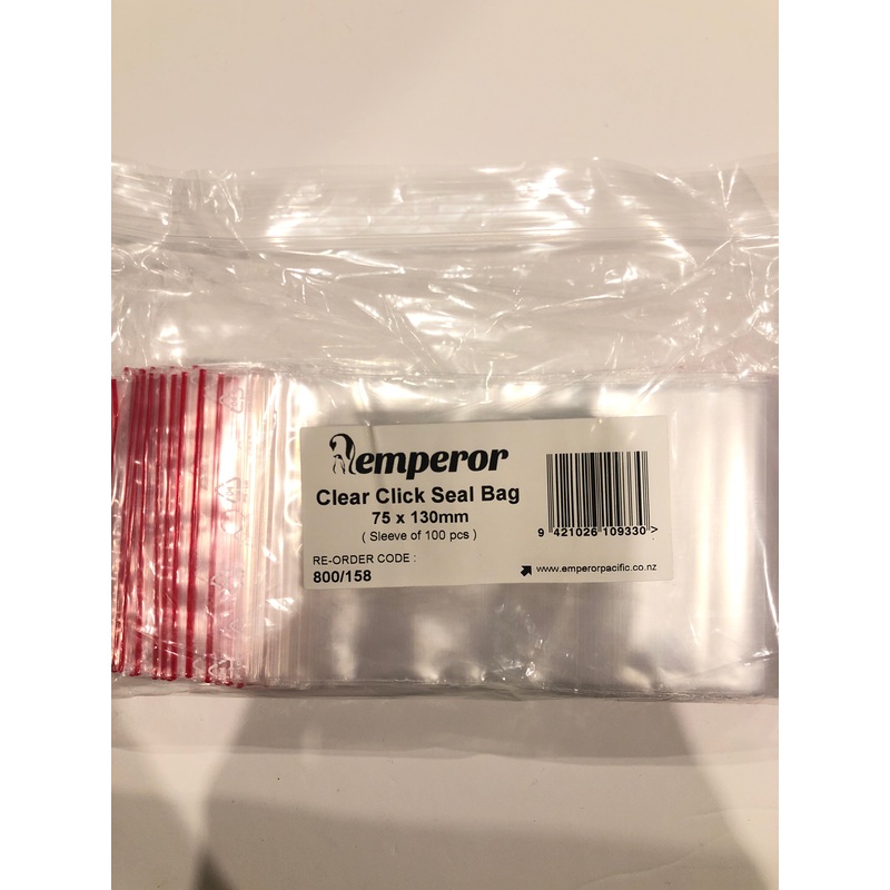 Emperor Clear Click Seal Bags (75 x 130mm, 100 pcs)