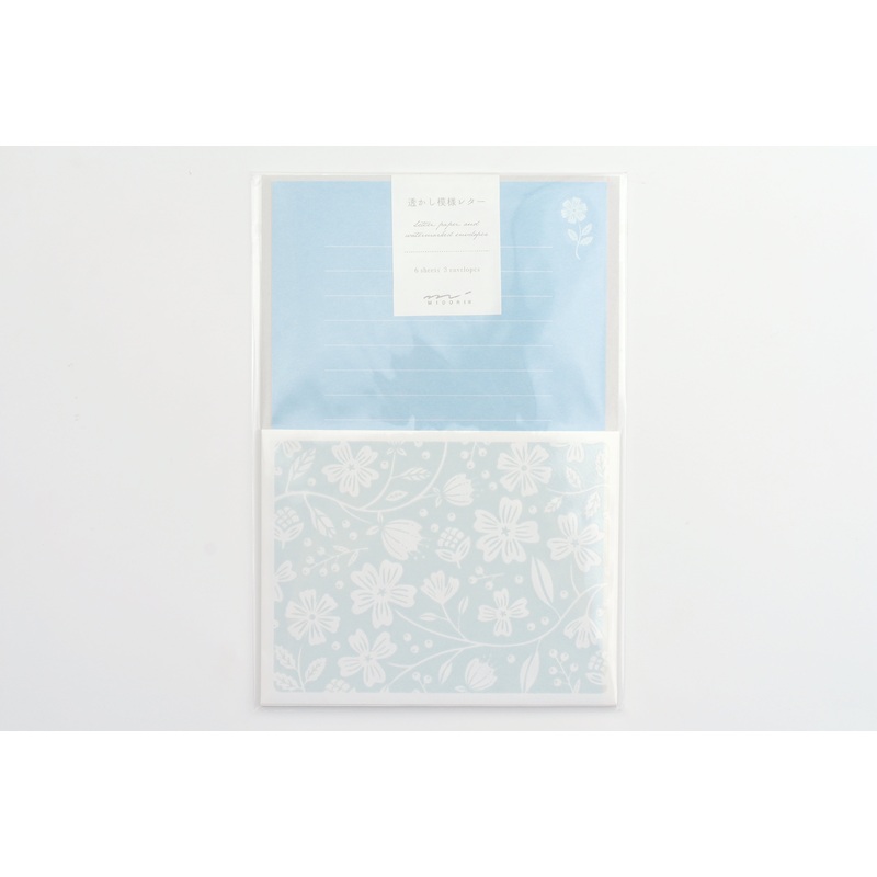 Midori Watermark Letter Set – Floral Pattern – Light Blue