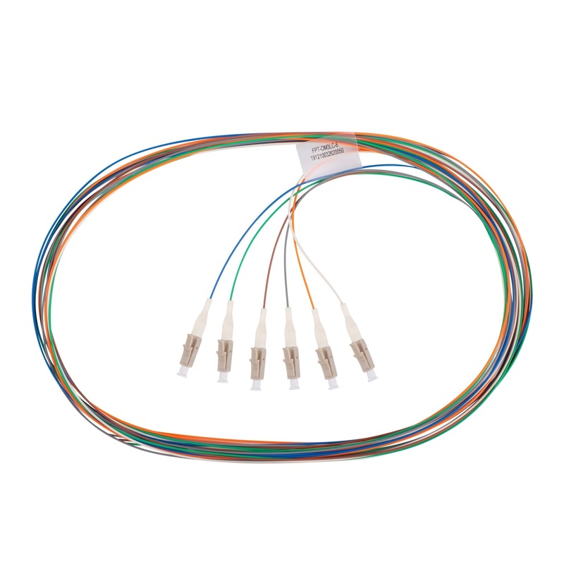DYNAMIX 2M LC Pigtail OM3 6x Pack Colour Coded, 900um Multimode Fibre, Tight Buffer LSZH Jacket