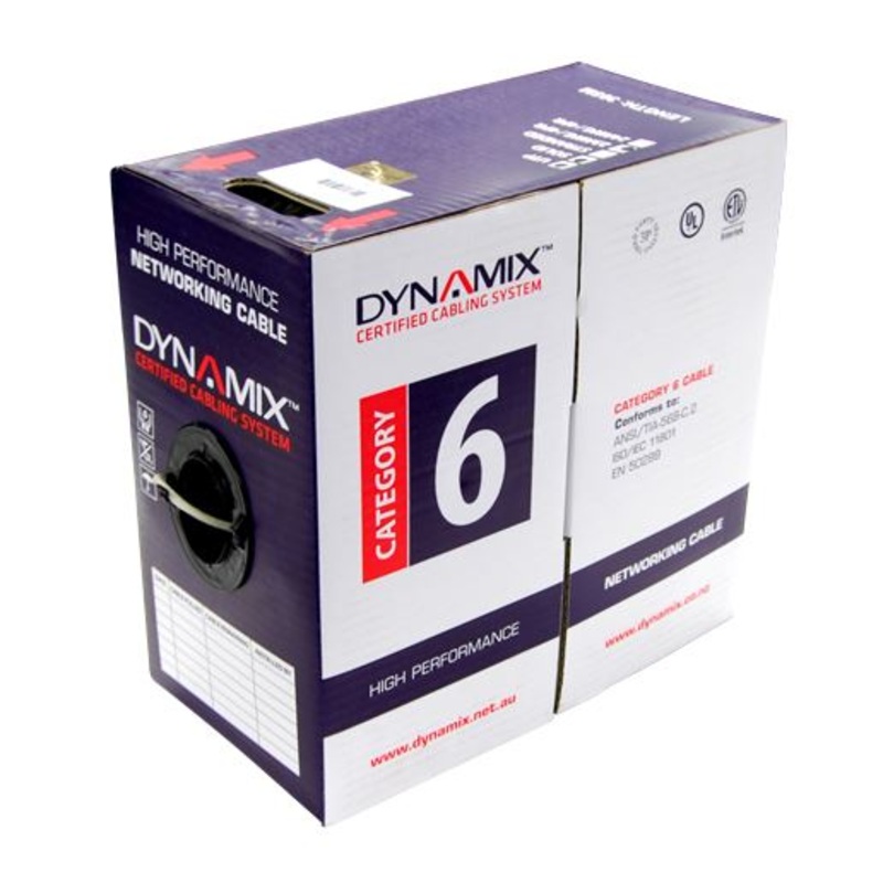 DYNAMIX 305m Cat6 White UTP STRANDED Cable Roll, 250MHz, 24 AWGx4P, PVC Jacket, Supplied in Easy Pull Box, Meter Marked.