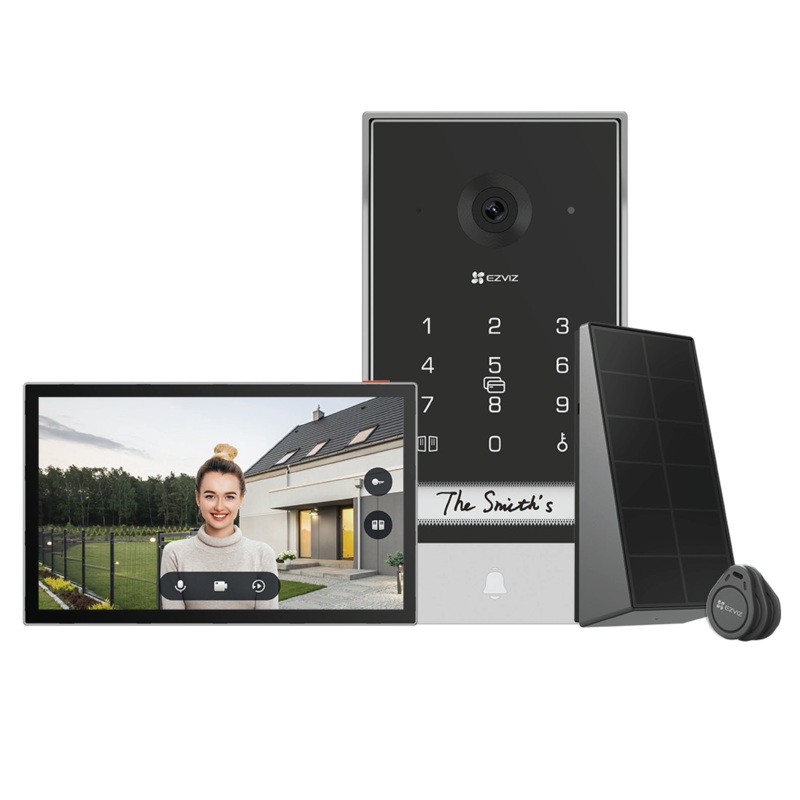 EZVIZ Smart Home 2K Video Doorphone with Solar-powered Charging Panel. Rechargable 2600mAh Battery, Supports H.264/265, 2-Way Talk, Remote & Passcode Unlock, 7″ Colour Touch Screen, Inc Smart RFID