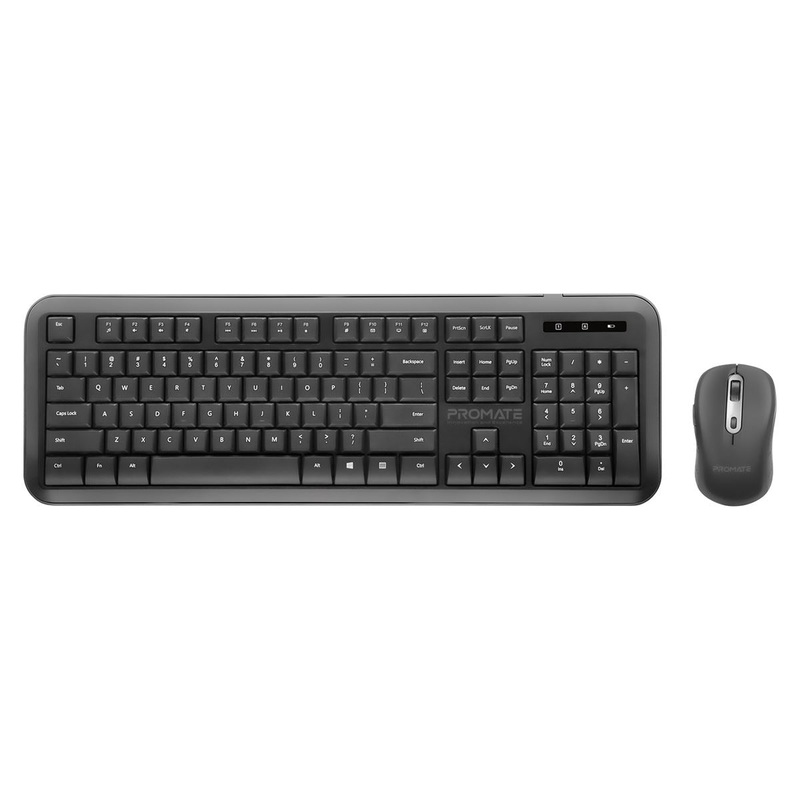 PROMATE Full Size Wireless Keyboard & Mouse Combo with Dual USB-A/C Dongle. Auto Sleep. Smart Nano Reciever. Precision Mouse. Built-in Palm Rest. 8m Range. AAA Batteries. 2.4GHz.