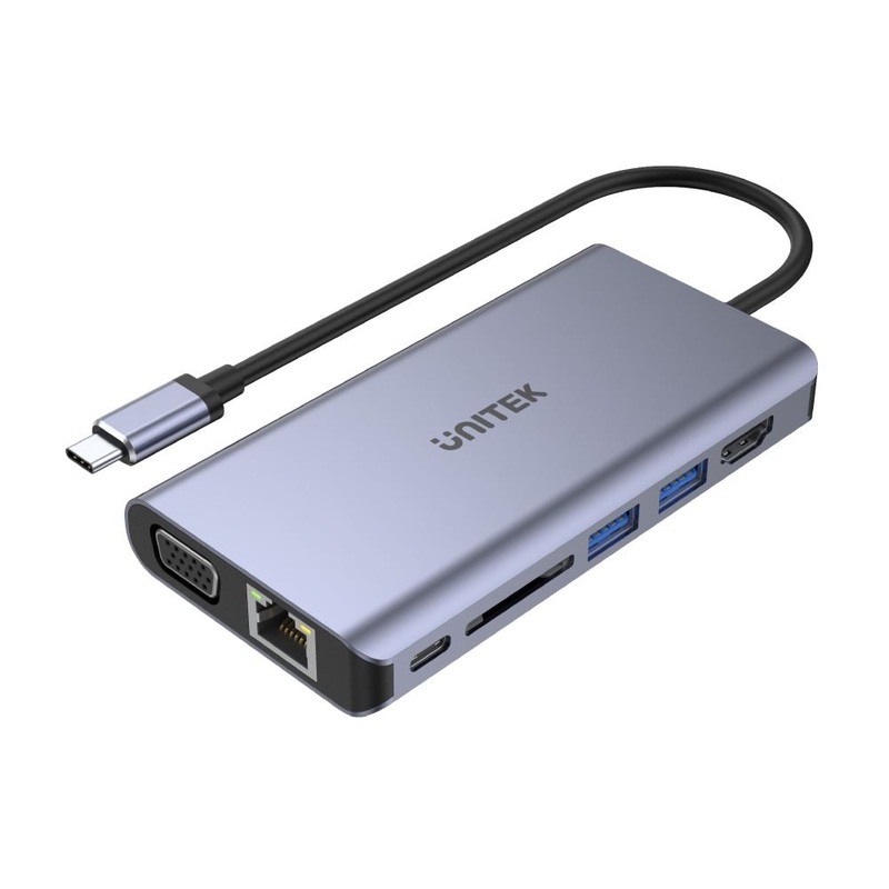UNITEK 8-in-1 Multi-Port Hub with USB-C Connector. Supports PD100W & Includes 2x USB-A Ports, 1x HDMI Port (4K@30Hz), 1x VGA Port, 1x RJ45 Gig Ethernet JUNE Promo – Includes FREE C137W
