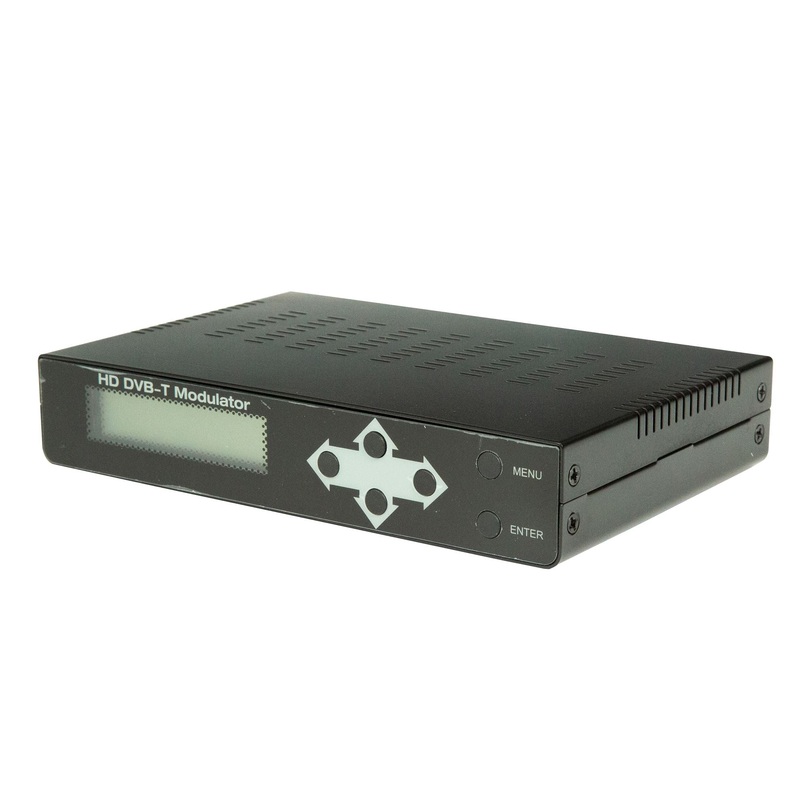 DYNAMIX HDMI to RF Digital Modulator with HDMI Loop Out Port. Supports Full HD 1080p@30Hz, LCD Display, Menu Navigation Keys, 12V DC Power Adapter (Included).
