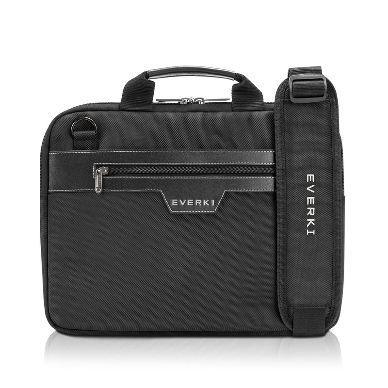 EVERKI Business Laptop Briefcase up to 14.1″ with Premium Leather Handles and Accents, Memory Foam Protection, Trolley Handle Pass Through, 2-Way Shoulder Strap. Lifetime Warranty. Black Colour