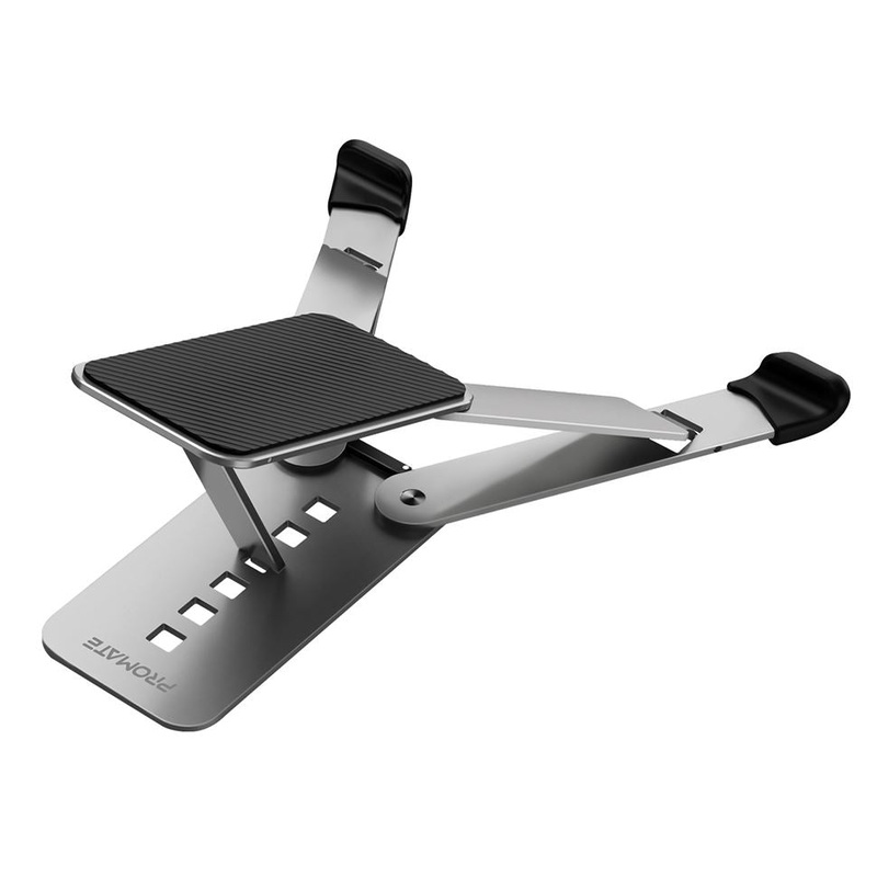 PROMATE Alluminium Multi-Angle Portable Laptop Stand with Easy Height Adjust and Foldable Design. Anti Slip Surface, Optimized Air Ventilation. Grey