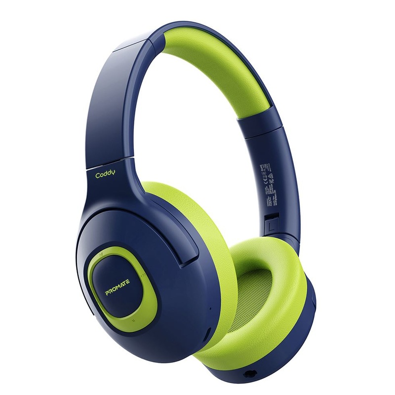 PROMATE Child-Safe Wireless Bluetooth Over-Ear Headphones. Up to 5 Hours Playback Time, Range 85-93dB. Built-in 300mAh Battery, 10m Operating Distance, Built-in Mic, Padded Ear Pads. Aqua Colour