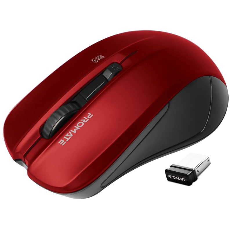 PROMATE Ergonomic Wireless Mouse with Ambidextrous Design. 800/1200/1600Dpi, 10m Working Range, Incudes Nano Reciever, Easy Plug & Play, Compatible with Win & Mac. Black Colour.