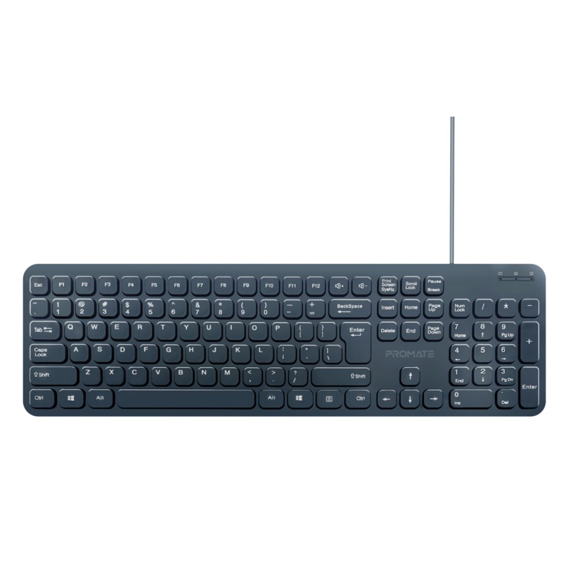 PROMATE Ultra-Slim Wired Keyboard with Angled Kickstand. Dedicated Volume Controls. Low Profile with Concave Keys. Plug and Play Compatible with Windows and Mac