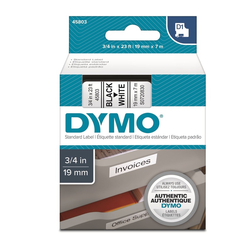 DYMO Genuine D1 Label Cassette Tape 19mm x 7M, Black on White Suitable for the Label  Manager and LabelWriter Duo label makers