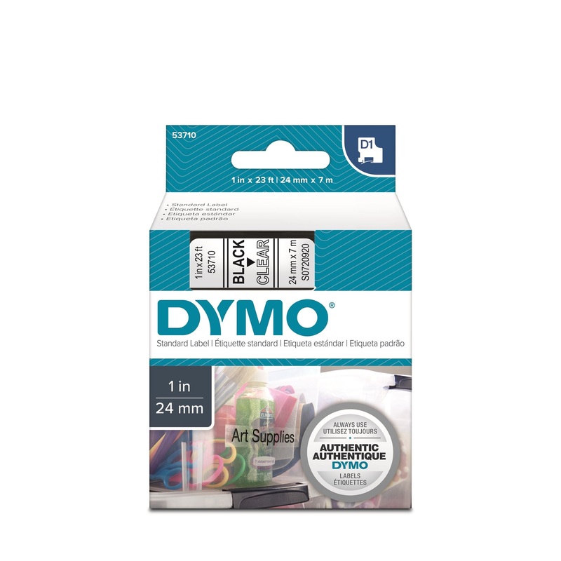 DYMO Genuine D1 Label Cassette Tape 24mm x 7M,  Black on Clear Suitable for the Label  Manager and LabelWriter Duo label makers