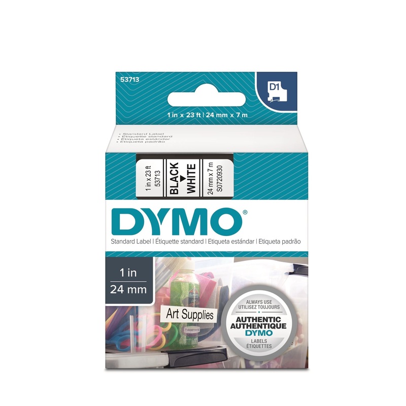 DYMO Genuine D1 Label Cassette Tape 24mm x 7M, Black on White Suitable for the Label  Manager and LabelWriter Duo label makers