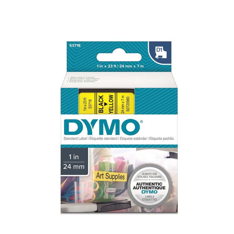 DYMO Genuine D1 Label Cassette Tape 24mm x 7M, Black on Yellow Suitable for the Label  Manager and LabelWriter Duo label makers