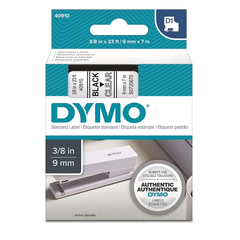 DYMO Genuine D1 Label Cassette Tape 9mm x 7M, Black on Clear Suitable for the Label  Manager and LabelWriter Duo label makers