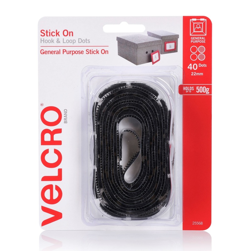 VELCRO Brand 22mm Stick On Hook & Loop Dots. Pack of 40. Designed for General Purpose Simple and Mess-Free. Attach Light Weight Items up To 500g. Perfect for Art,