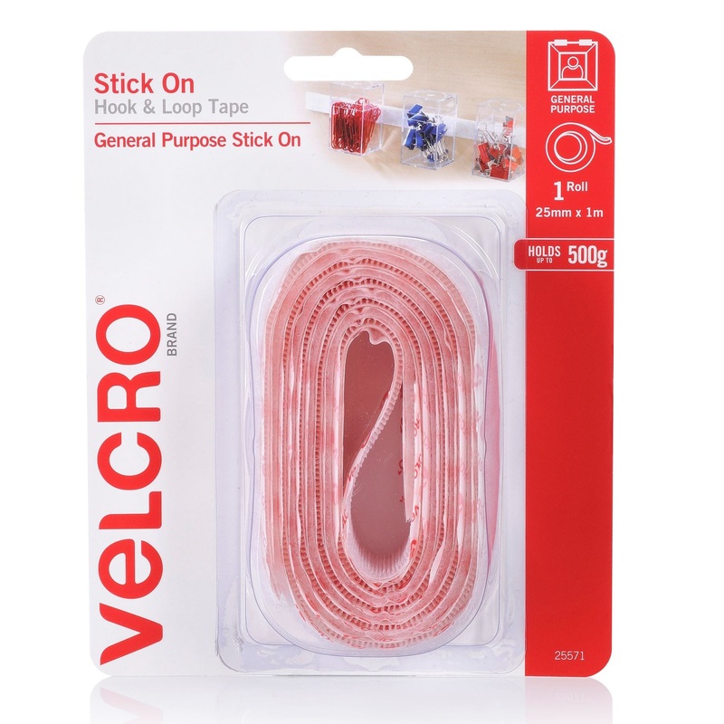 VELCRO Brand 25mm x 1m Stick On Hook & Loop Tape. Designed for General Purpose Simple and Mess-Free. Attach Light Weight Items up To 500g. Perfect for Art,
