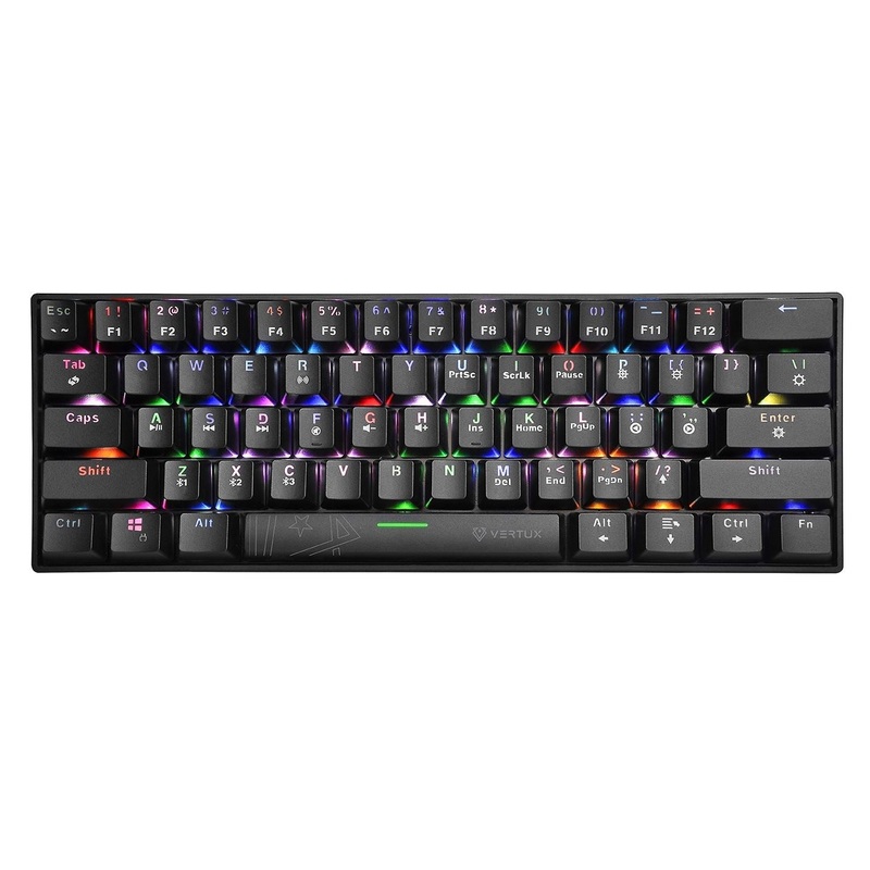 VERTUX Mini Bluetooth Mechanical Gaming Keyboard with RGB LED Backlight. 100% Anti-Ghosting, Blue Mechanical Keys, USB-C Chargeable, Built-in 2000mAh Battery.