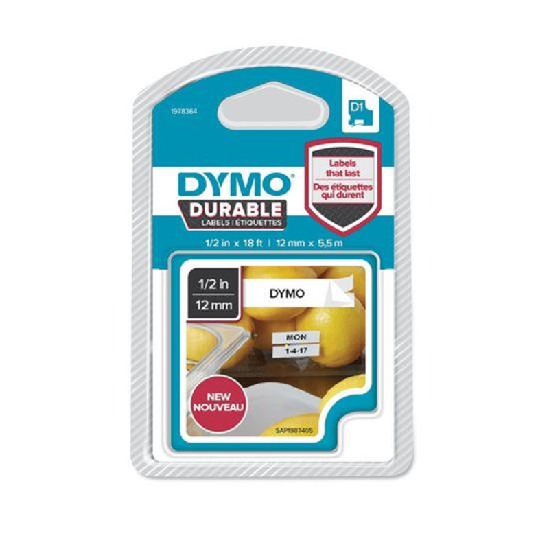 DYMO Genuine D1 Extra-Strength Durable Labels. 12mm X 5.5m Black