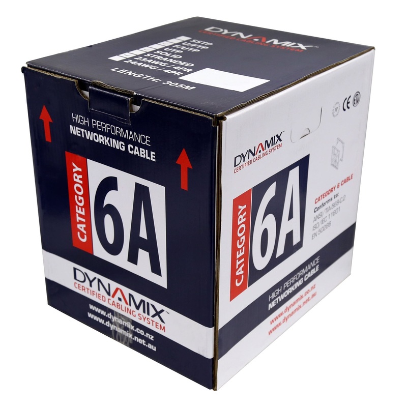 DYNAMIX 305m Cat6A Black F/UTP Cable Roll, 500MHz, 23AWGx4P PVC Jacket, Supplied on Plastic Reel Box
