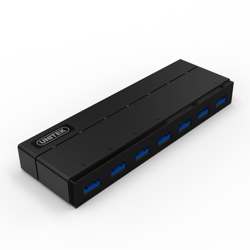 UNITEK USB 3.0 7-Port Hub with 1.5A Charging Per Port. Super Speed Data Transfer up to 5Gbps. LED Indicator. Black Colour.  JUNE Promo – Includes FREE C137W