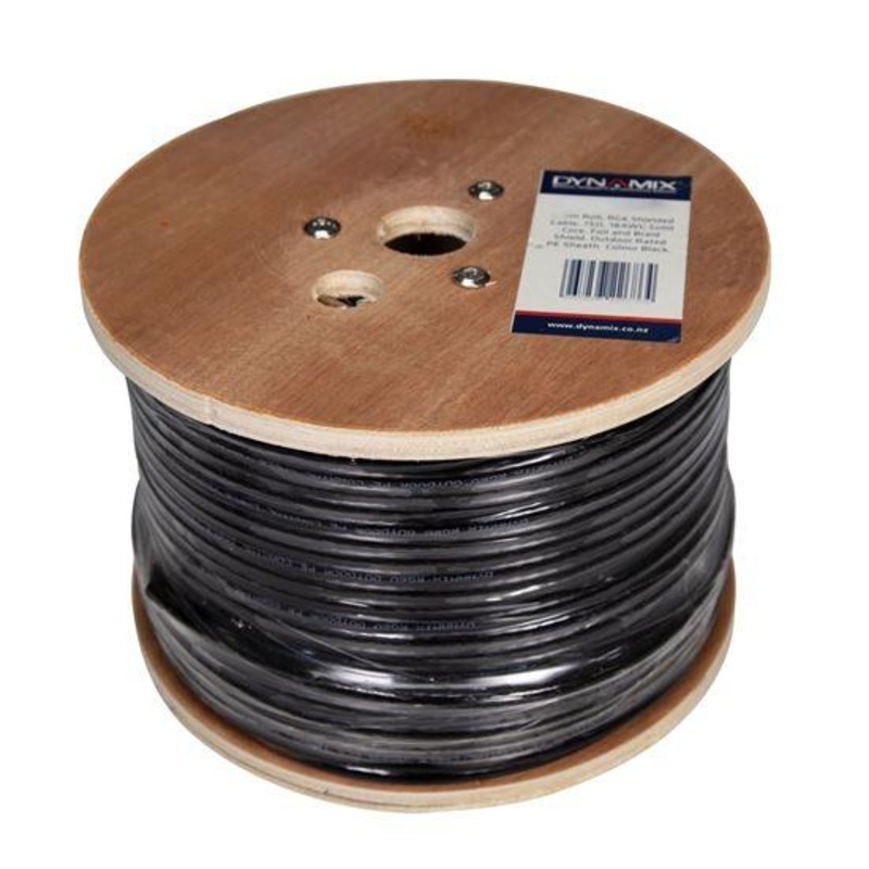 DYNAMIX 152m Roll RG6 Shielded Cable. Black. 75ohm. 16AWG Solid