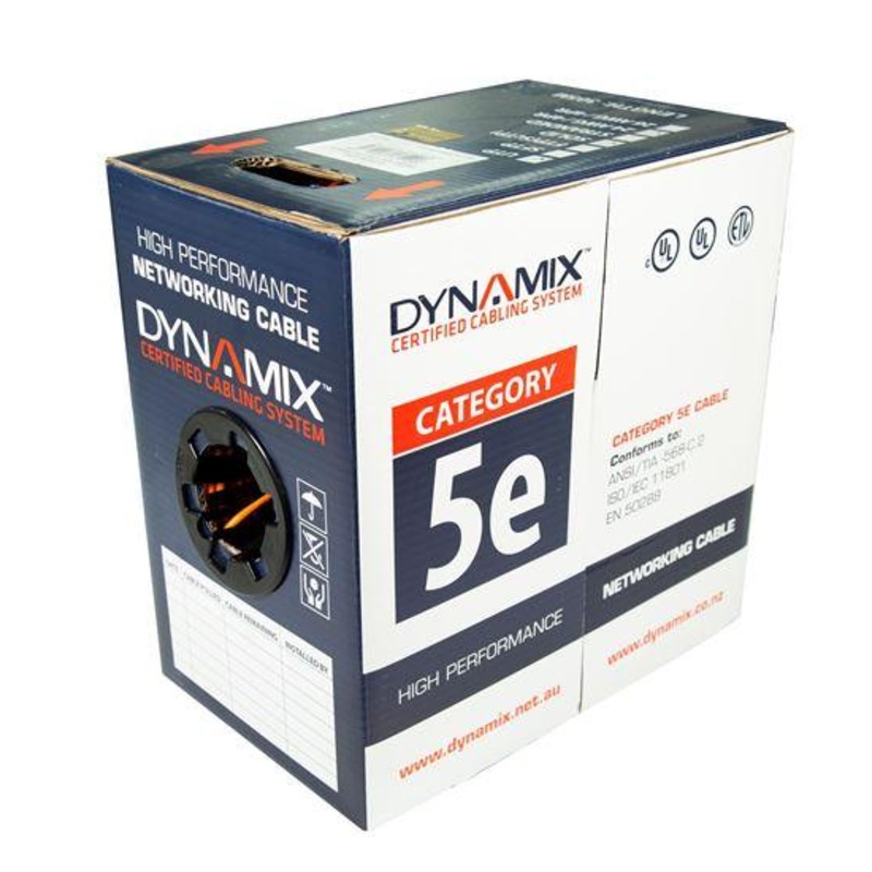 DYNAMIX 305m Cat5e Orange UTP SOLID Cable Roll 100MHz, 24AWGx4P, PVC