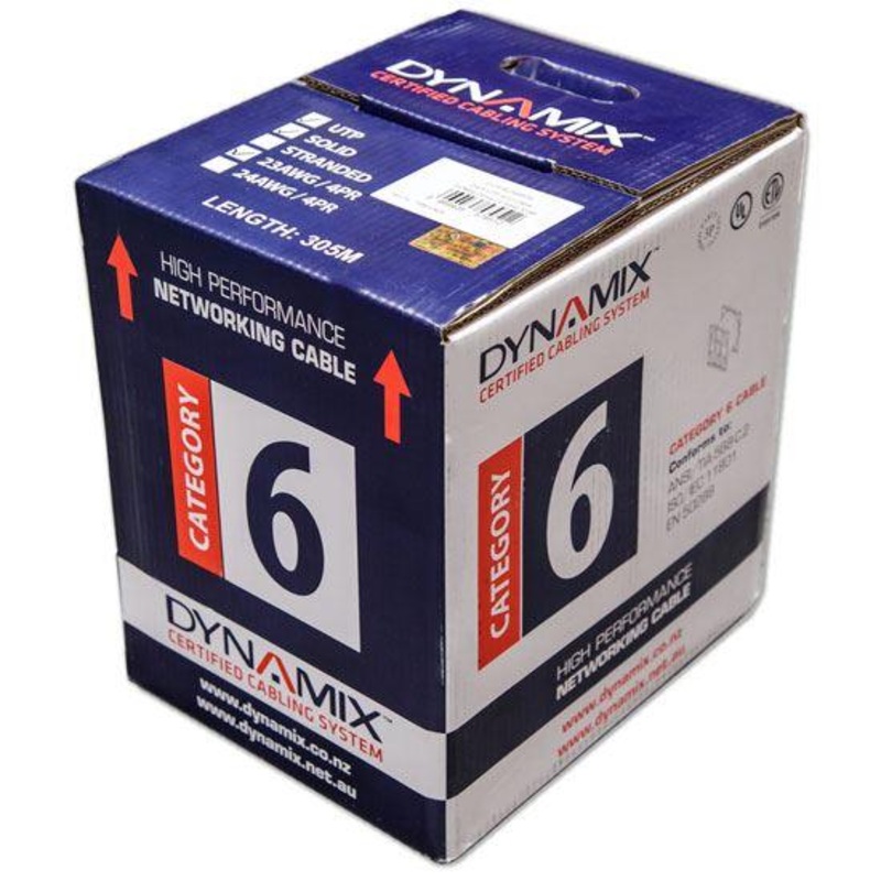 DYNAMIX 305m Cat6 Yellow UTP SOLID Cable Roll, 250MHz, 23AWGx4P,
