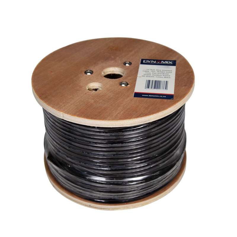 DYNAMIX 305m Roll RG6 Shielded Cable. Black. 75ohm. 16AWG Solid