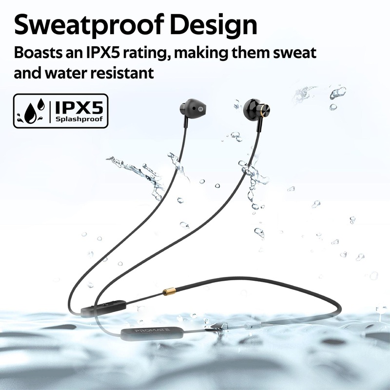 PROMATE In-Ear Sporty Neckband BT IPX5 Water Resistant Earbuds.