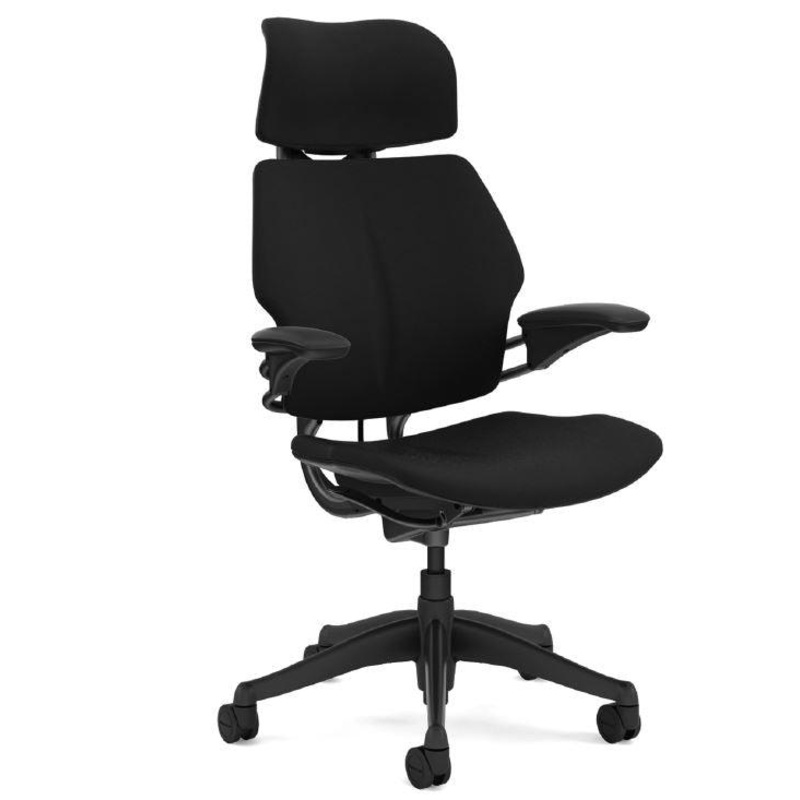 Humanscale Freedom Chair with Headrest, Standard Duron Arms, Oxygen Fabric in Inhale (Black), Graphite Base