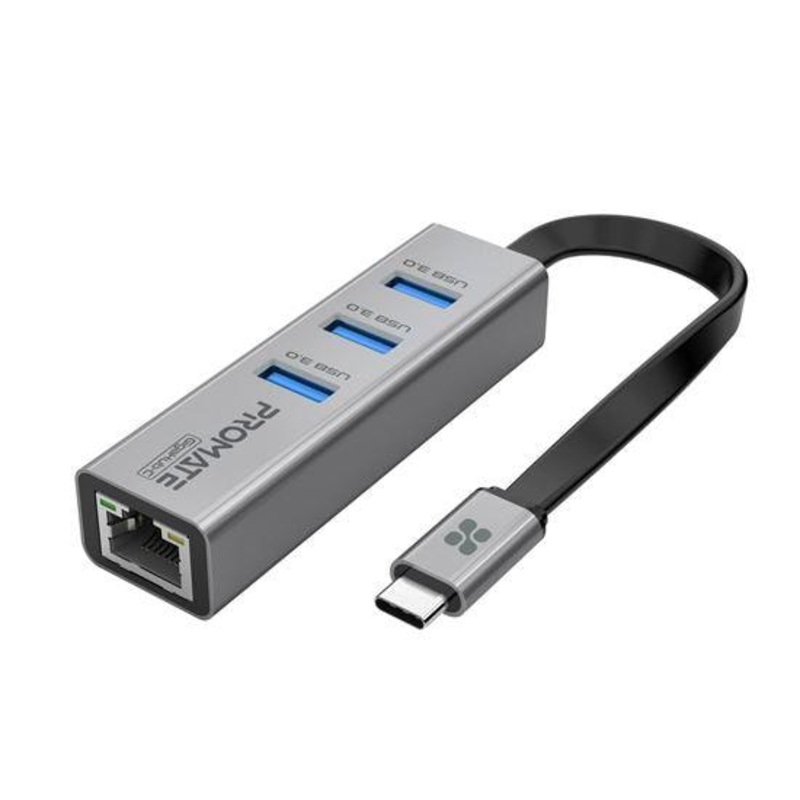 PROMATE Multi-Port Hub With Ethernet Port & USB-C Connector.