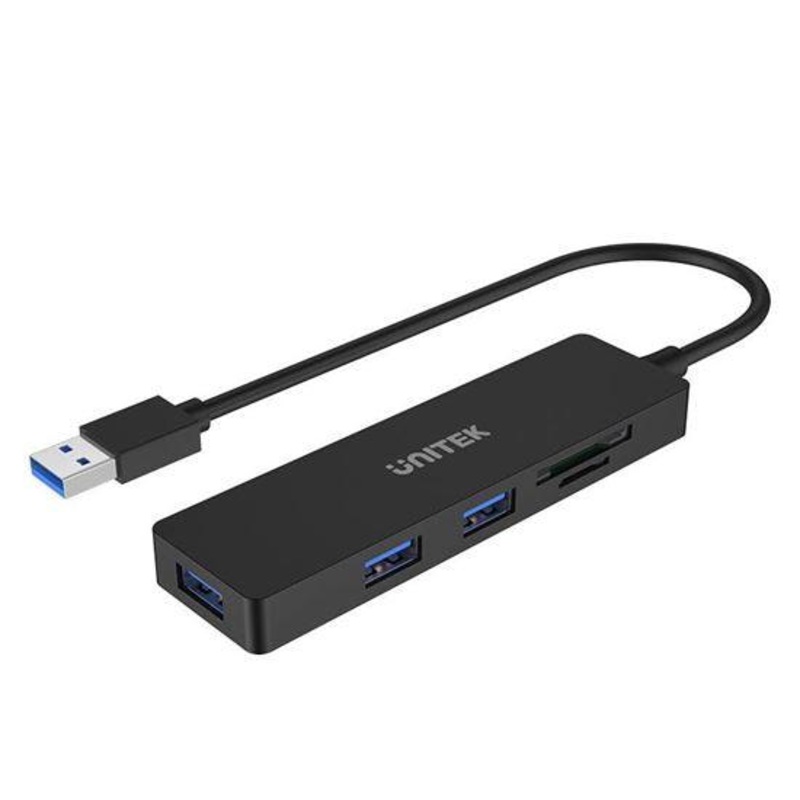 UNITEK USB-A 3.0 3-Port Hub With Built-In SD/MicroSD Card Reader.